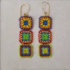 Granny Square Earrings Rainbow Bright Green